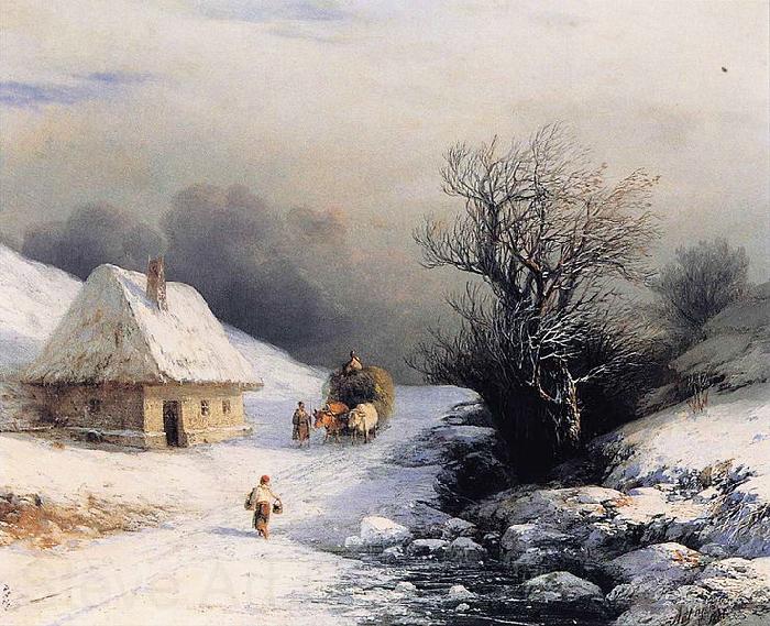 Ivan Aivazovsky Little Russian Ox Cart in Winter Norge oil painting art
